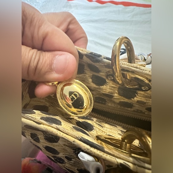 Christian Dior (vintage) Leopard Small Lady Dior 2-way Handbag Rattan Handles - Picture 4 of 11